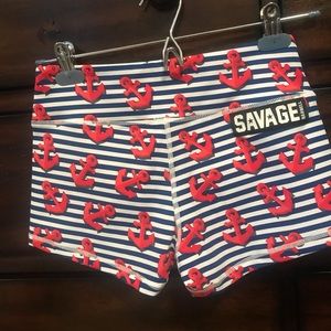 Savage Barbell anchor booty shorts